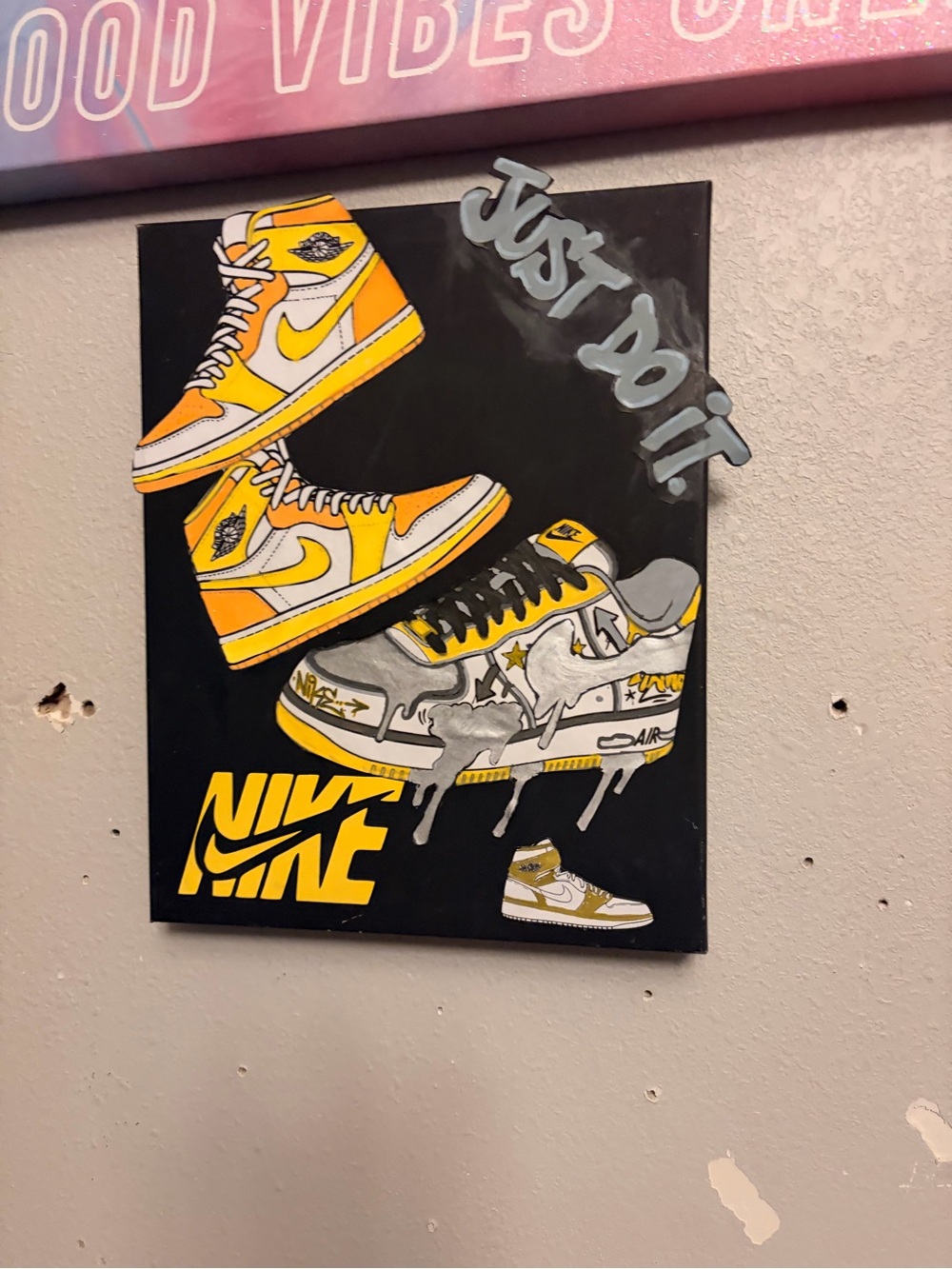 Nike Yellow and Gray Sneaker Pop Art Canvas